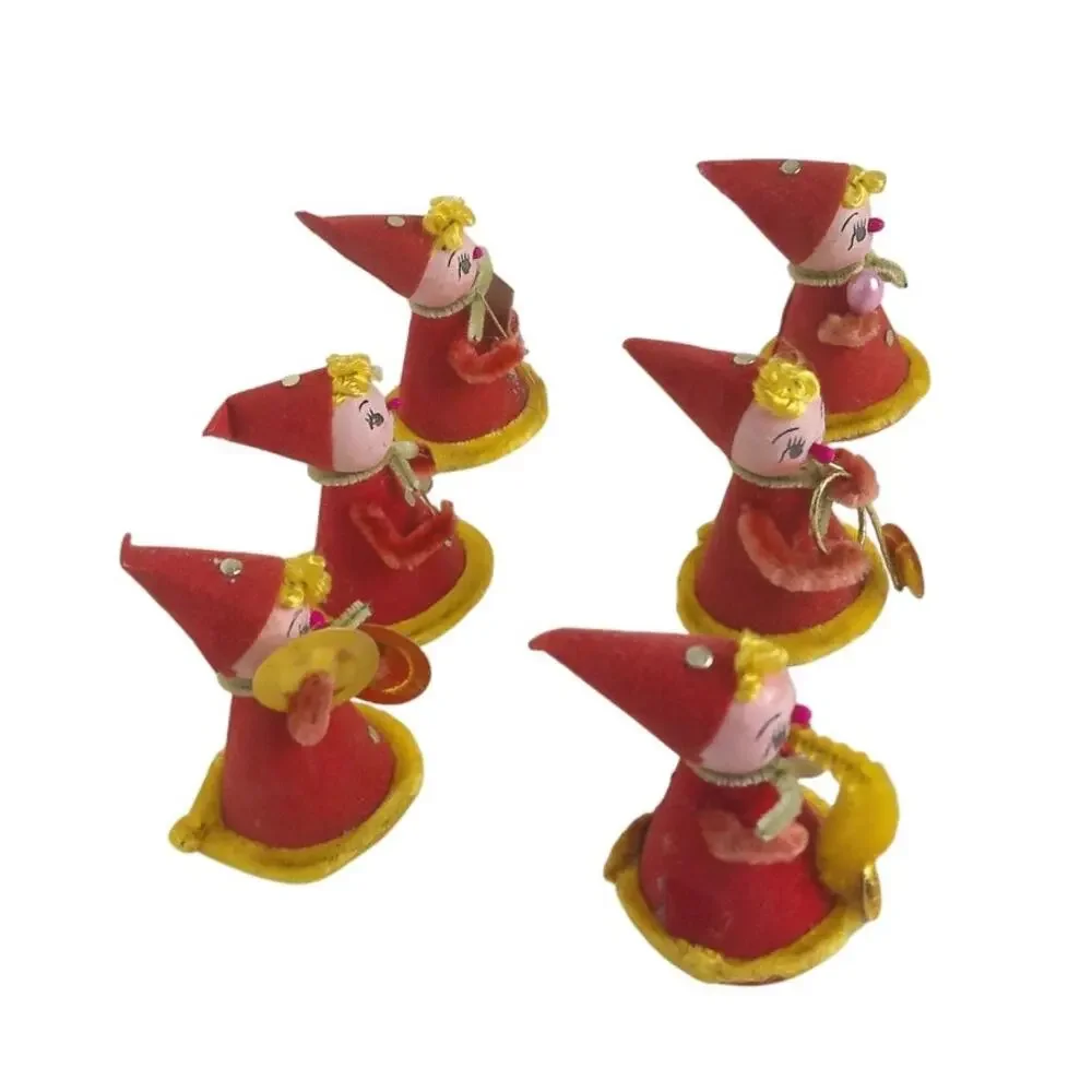 Vintage Shiny Brite Christmas Pixie Band Musical Ornaments Japan Elf Set Of 6